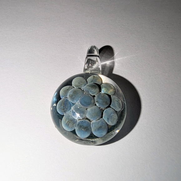 Heady Glass Blue Flower Thick Hand Blown Glass Drop Pendant Necklace Charm - Picture 1 of 7